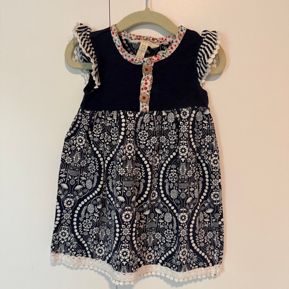 Matilda Jane Girls Dress 18-24M Navy Paisley Floral Woodland Flutter Sleeve